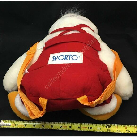 Rare SPORTO Advertising Mascot Plush White Duck Backpack w/ Red Overalls 1997 - Picture 8 of 9